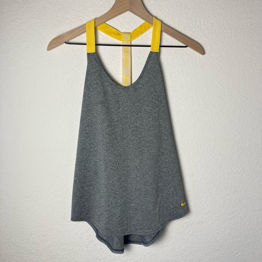 Nike Women's Yellow Strap Elastika Elevate Racerback Dri Fit Loose Fit Tank Top